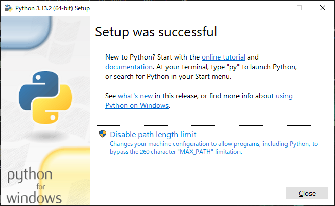 4 Python 3.13.2 (64-bit) Setup - Setup was successful.png