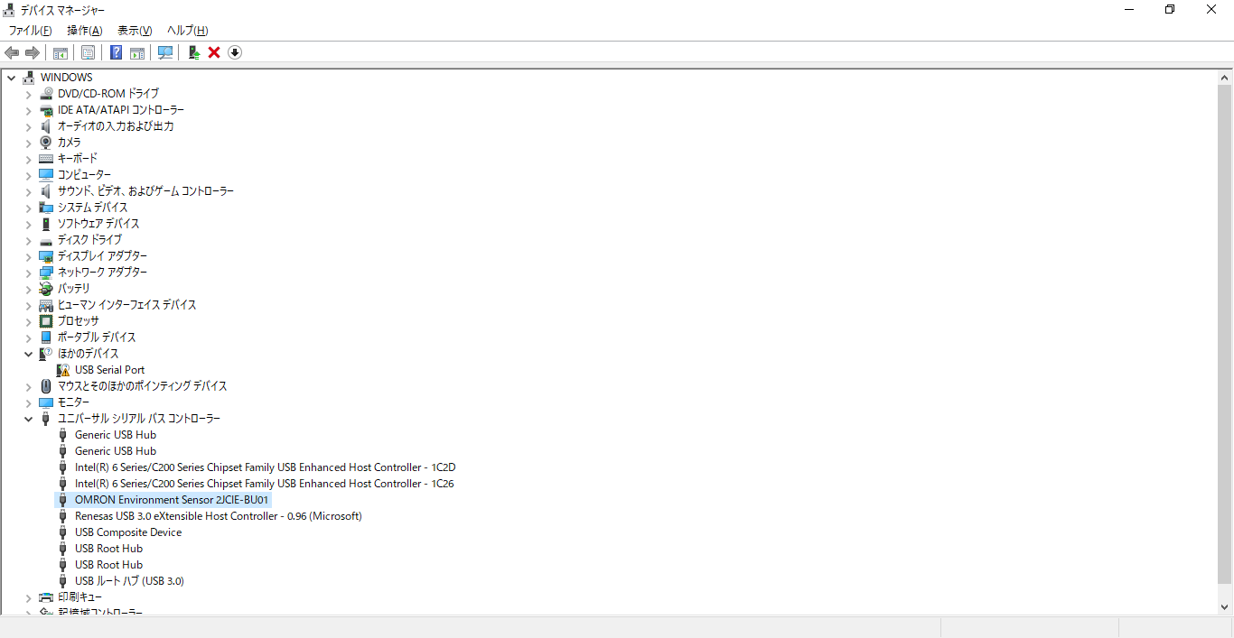 6 デバイスマネージャー ユニバーサル シリアル バス コントローラー OMRON Environment Sensor 2JCIE-BU01.png
